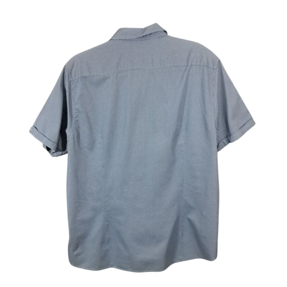 Ted Baker Shirt Mens 6 XL Short Sleeve Blue Geometric‎ Slim Office Pocket Cotton